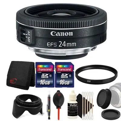 Ef-s 24mm F/2.8 Stm Lens + 52mm Uv Filter + Rear & Front Lens Cap + Tulip Lens Hood + 32gb Memory Card Kit
