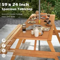 6 Person Picnic Table Set With Patio Table 2 Built-in Benches 2" Umbrella Hole
