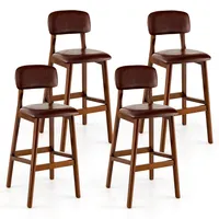 Upholstered Pu Bar Stools 29" Dining Chairs With Rubber Wood Legs Brown