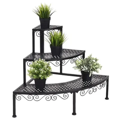 Ironwork Fan-shaped 3-tier Pot Plant Stand Stair-step Design