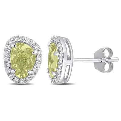 4/5 Ct Tgw Yellow Sapphire And 1/5 Ct Tw Diamond Halo Stud Earrings In 14k White Gold