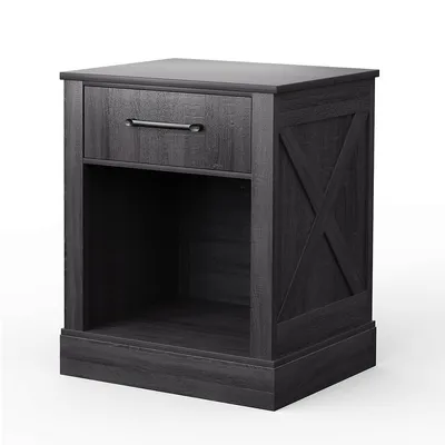 Nightstand With Drawer And Shelf Rustic Wooden Bedside Table Bedroom