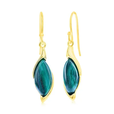 Sterling Silver Marquise Malachite Earrings - Gold Plated
