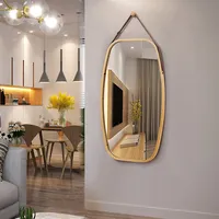 30'' Modern Rectangle Wall Hanging Framed Mirror W/ Faux Leather Strap Bathroom