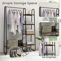 Clothes Rack Portable Closet Storage Organizer 5-tier Wood Shelves & Hanging Rod