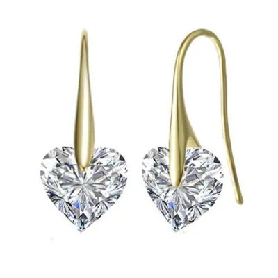 Sterling Silver With Heart Shaped Clear Cubic Zirconia Hook Earrings