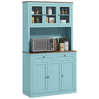 71" Tall Kitchen Pantry Cabinet With Microwave Space Blue