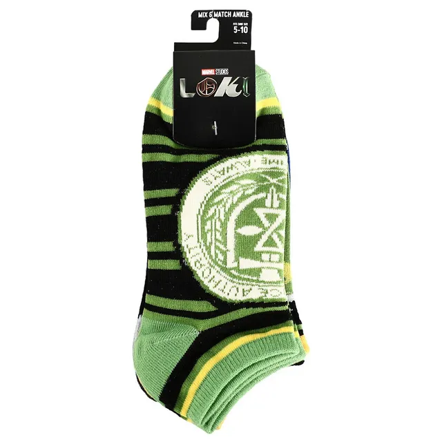 Bioworld Marvel Loki Themed Horned Helmet President 5 Pack Womens Juniors  Ankle Socks