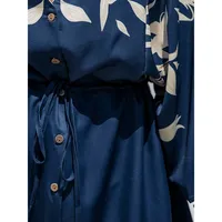 Women's Floral Print Drawstring Dolman Sleeve Mini Dress