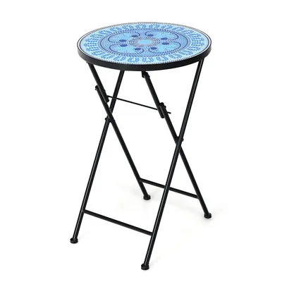 Folding Mosaic Side Table Accent Table Bistro End Table
