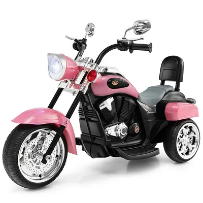 6v Kids Ride On Chopper Motorcycle 3 Wheel Trike With Headlight And Horn Pink