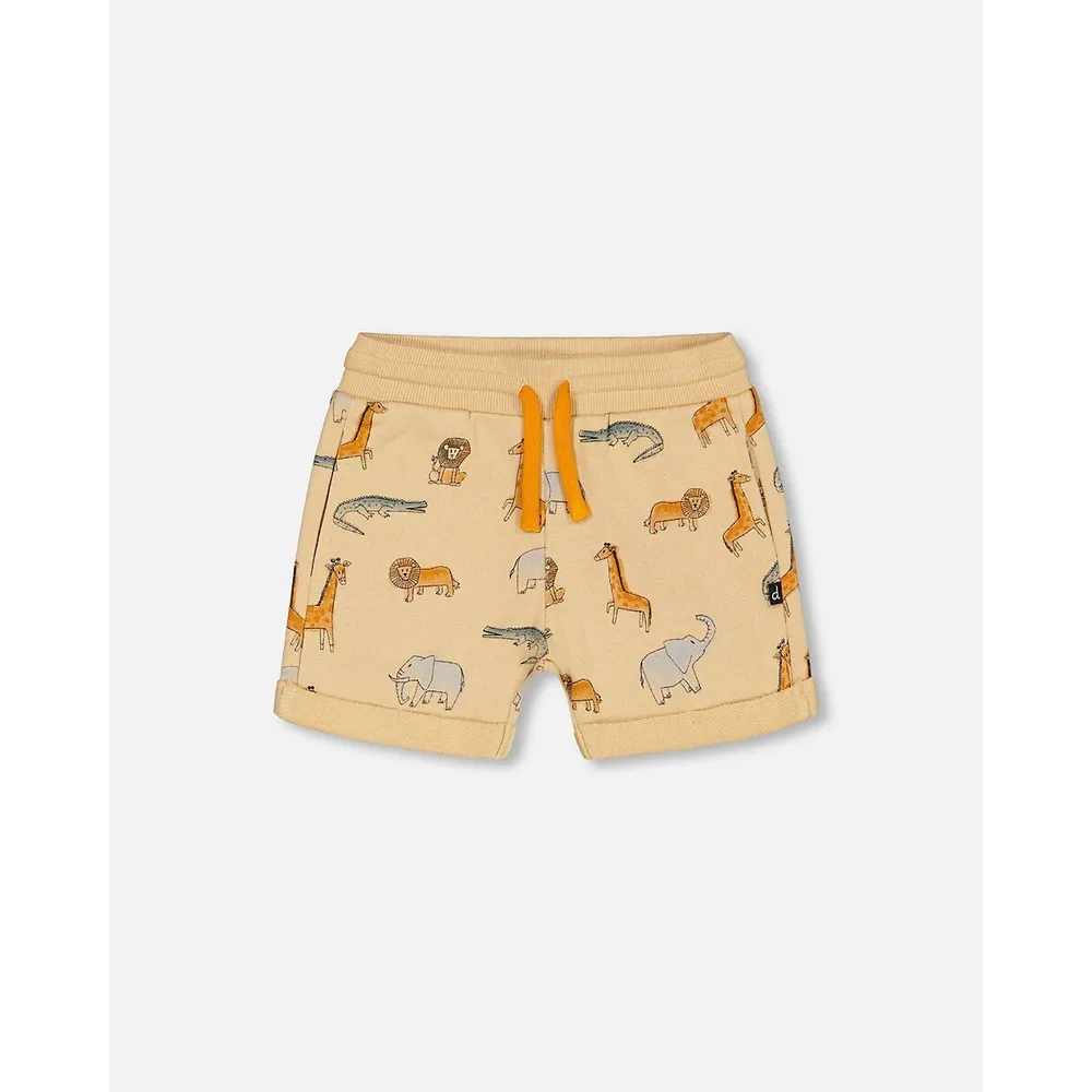 French Terry Short Beige Printed Jungle Animal