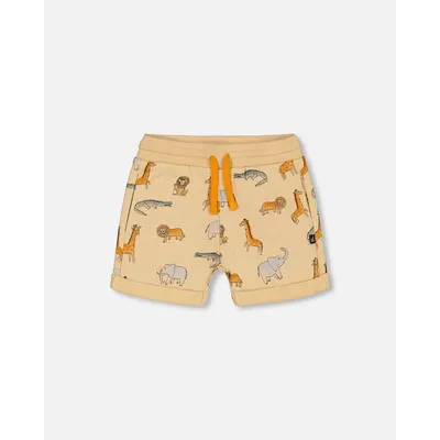 French Terry Short Beige Printed Jungle Animal