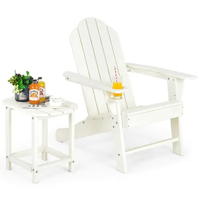 2pcs Patio Adirondack Chair Side Table Set Weather Resistant Cup Holder
