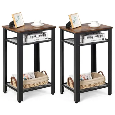 Set Of 2 3-tier Industrial Tall Nightstand Side End Telephone Table W/ Shelves