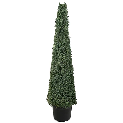 4' Artificial Two-tone Boxwood Topiary Tree With Round Pot, Unlit