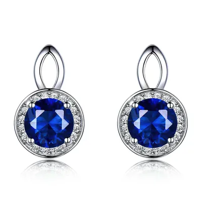 Lab Created Nano Sapphire Halo Earrings 0.925 White Sterling Silver