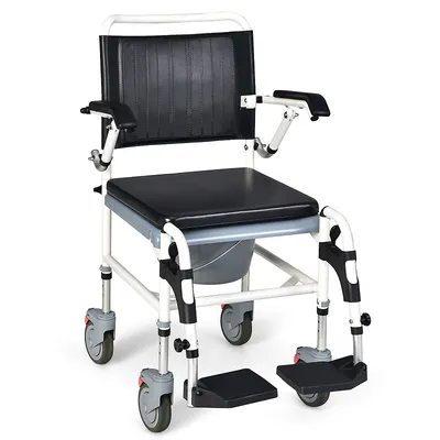 4-in-1 Bedside Commode Chair W/ Wheel Commode Wheelchair With Detachable Bucket