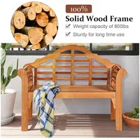 49'' Outdoor Folding Bench Eucalyptus Wood Backrest Armrest Patio Garden