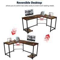 Reversible L-Shape Desk, Corner Computer Desk 58 Inch Strengthened Frame with Base Unit Shelf - Brown
