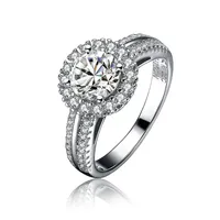 Sterling Silver White Gold Plating With Clear Cubic Zirconia Circle Solitaire Ring