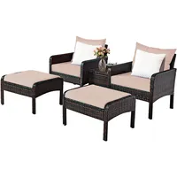 5 Pcs Patio Rattan Furniture Set Sofa Ottoman Table Cushioned