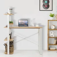 Reversible Computer Desk Study Table Home Office W/adjustable Bookshelf Natural