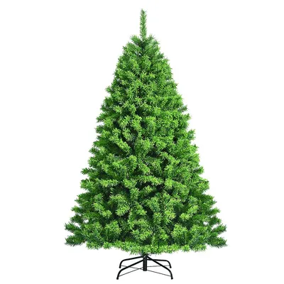 Costway 6.5ft Green Flocked Hinged Artificial Christmas Tree W/ Metal Stand Green