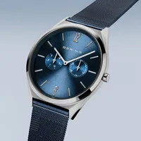 Men's Ultra Slim Stainless Steel Watch In Silver/blue
