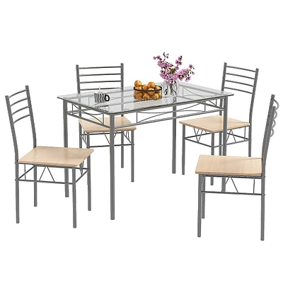 Costway 5 Piece Dining Set Table And 4 Chairs Glass Top Kitchen Breakfast Furniture