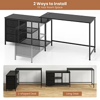 L-shaped Computer Desk With Power Outlet, Drawers, Metal Mesh Shelves