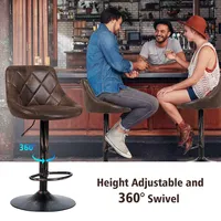 Set Of 2 Adjustable Bar Stools Swivel Bar Chairs Hot-stamping Cloth Retro Brown