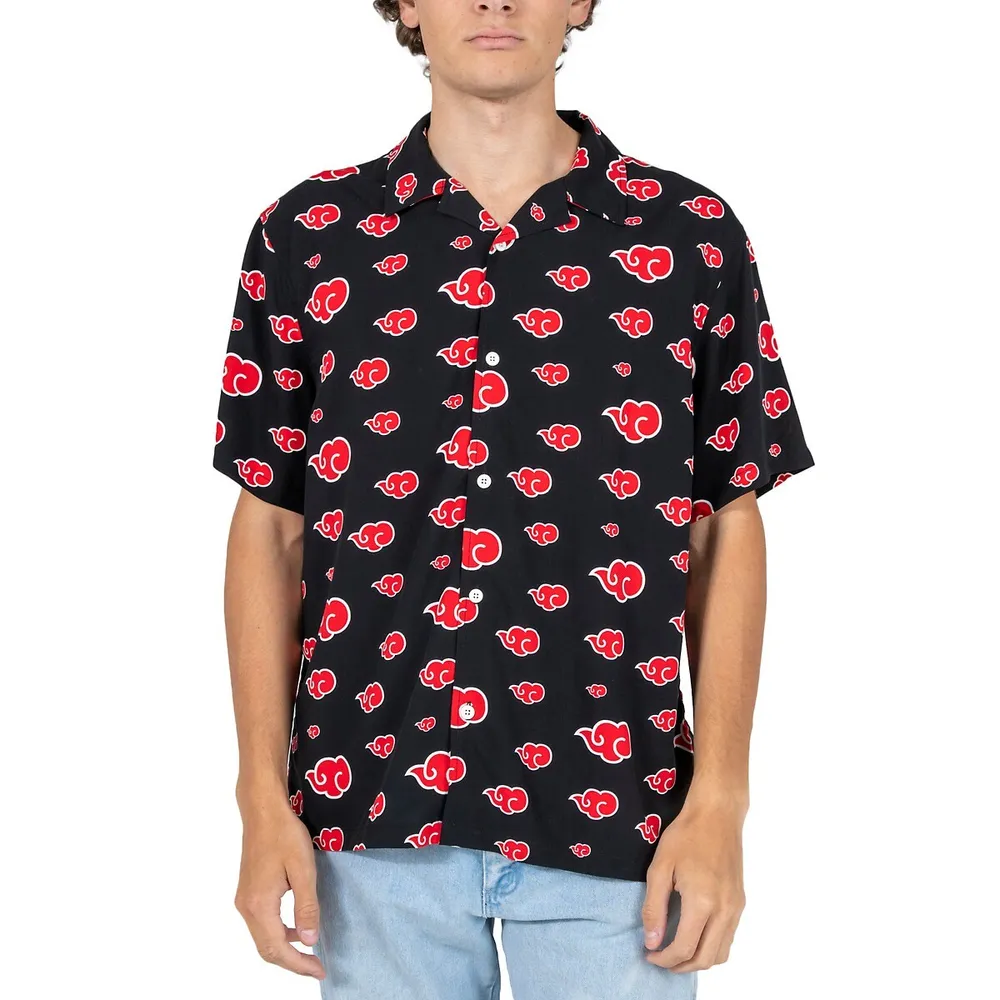 Bioworld Naruto Akatsuki Cloud Collage Button Short-sleeve Shirt