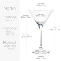 Crystal Martini Cocktail Glasses - Set Of 4