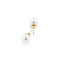 Stud Earrings With 9mm Button Cultured Freshwater Pearl In 10kt Yellow Gold