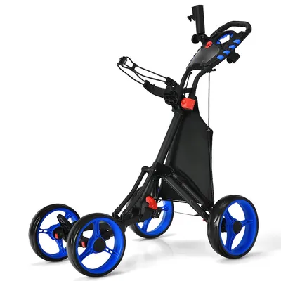 Folding 4 Wheels Golf Push Cart W/bag Scoreboard Adjustable Handle