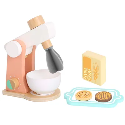 Wooden Stand Mixer Playset - 7pcs - Play Kitchen Toy For Pretend Baking With Accessories, Ages 3+