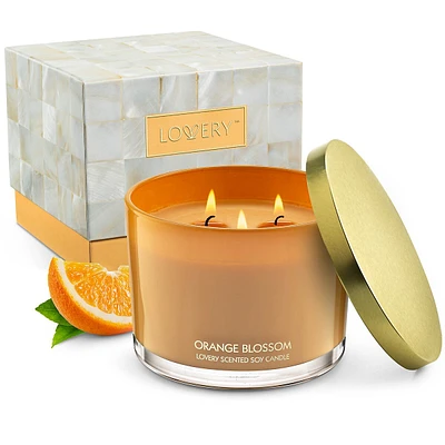 Orange Blossom Candle Gift Set, 3 Wick Home Soy Candles, 13oz