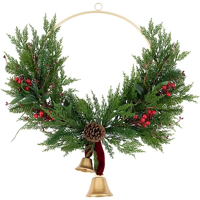 Cypress And Pine With Berries And Bells Artificial Christmas Wreath, 28-inch - Unlit