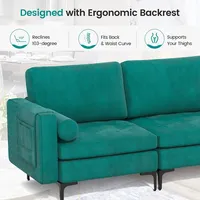Modern Modular 3-seat Sofa Couch W/ Side Storage Pocket & Metal Leg Peacock Teal