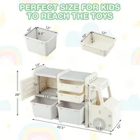 Kids Toy Storage Organizer Toddler Playroom Furniture W/ Plastic Bins Cabinet