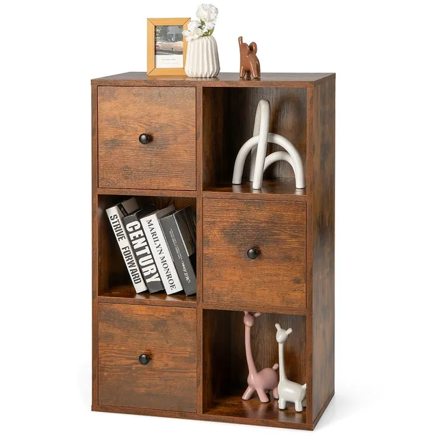 Costway 6 Cube Storage Shelf Organizer Bookcase Square Cubby Cabinet  Bedroom Natural