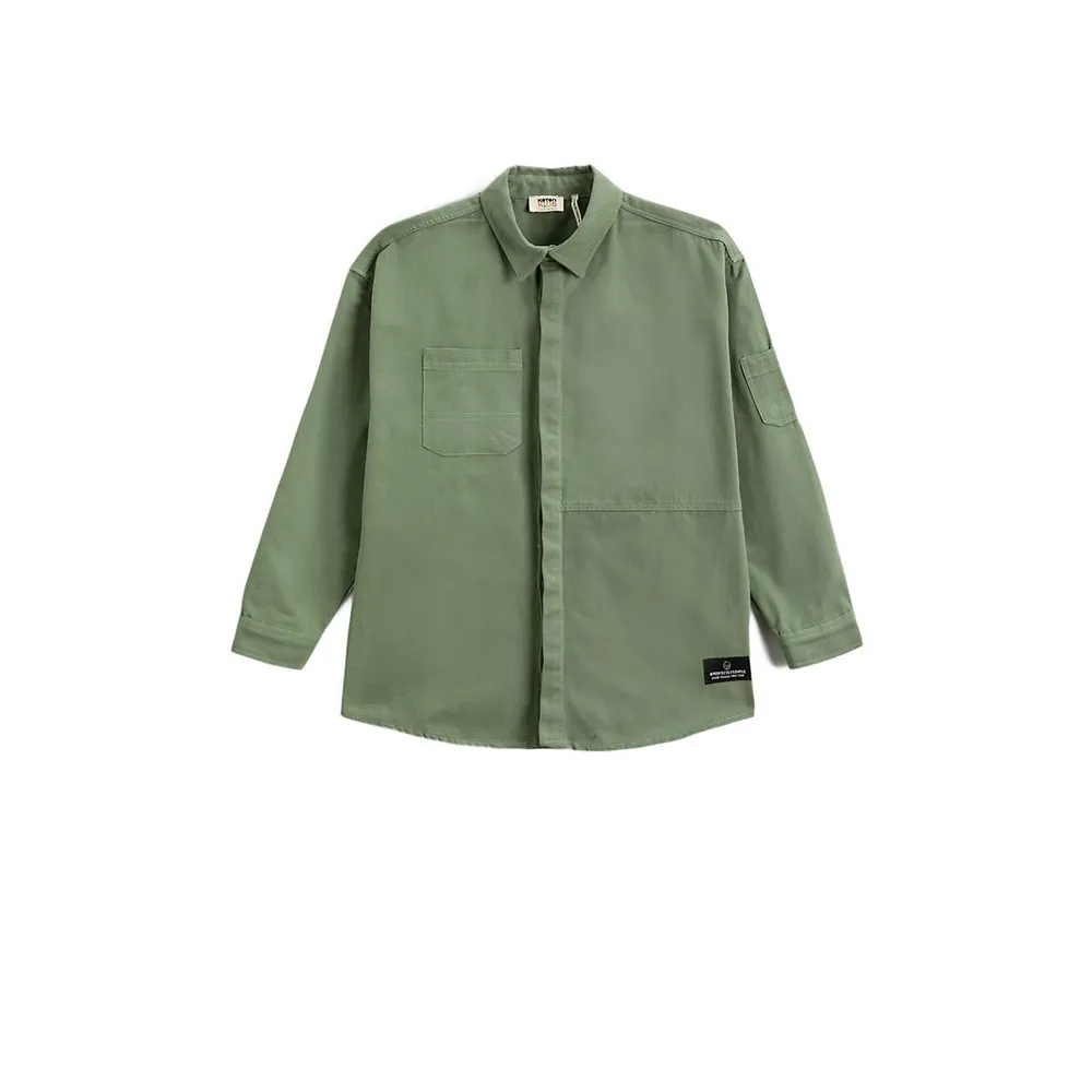 Koton Oversized Lapel Collar Woven Plain Jacket