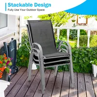 Set Of 4 Patio Dining Chairs Stackable Armrest Space Saving Garden
