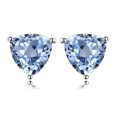1.88 Ct Trillion Blue Topaz Earrings 0.925 White Sterling Silver