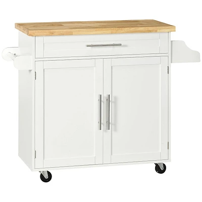 Kitchen Island Rolling Cart Storage Trolley Rubber Wood Top