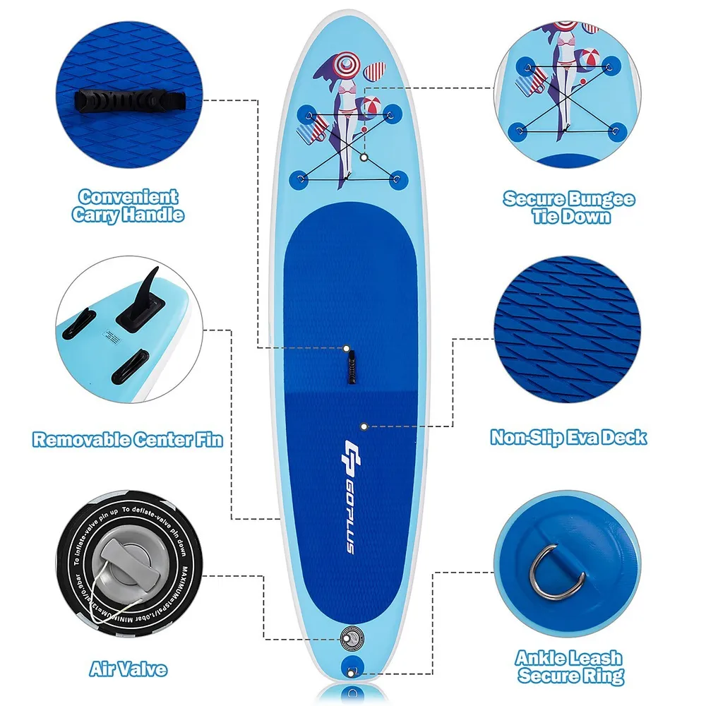 Goplus 10' Inflatable Stand Up Paddle Board Sup W/adjustable Paddle Pump Leash