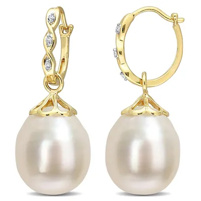 South Sea Cultured Pearl And Diamond Accent Drop Earrings In 14k Yellow Gold
