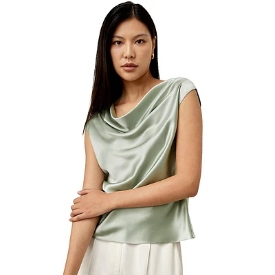 Silk Charmeuse Cowl Neck Top For Women