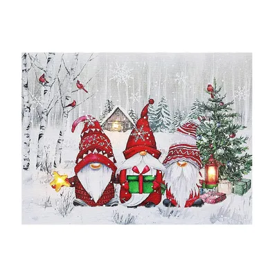 Christmas Led Canvas Wall Art Triple Gnome 12x16